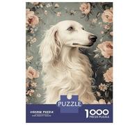Puzzle pour Adolescents 1000 Pièces White Borzoi Dog in Floral Frame Puzzle pour Adultes Jeu Pratique Analyse Et Logique Interaction Parent-Enfant 70x50cm/1000pcs