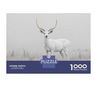 Puzzle pour Adolescents 1000 Pièces White Deer in Misty Field Puzzles pour Adolescents - Jeux Anti-Stress - Idéal pour Se Détendre À La Maison - Stimule Le Cerveau 70x50cm/1000pcs