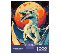Puzzle pour Adolescents 1000 Pièces White Dragon Roaring Under A Full Moon Puzzles pour Adultes, Jouets Anti-Stress, Décoration Murale, Interaction Parent-Enfant 38x26cm/1000pcs