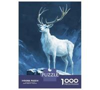 Puzzle pour Adolescents 1000 Pièces White Stag in Snowy Mountains Puzzles pour Adolescents Jeux Relaxants Cadeaux pour Femmes pour Anniversaire, Noël 52x38cm/1000pcs