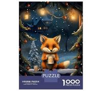 Puzzle pour Adolescents 1000 Pièces Xmas Cute Fox Tea Puzzles pour Adultes, Jouets Anti-Stress, Décoration Murale, Interaction Parent-Enfant 52x38cm/1000pcs