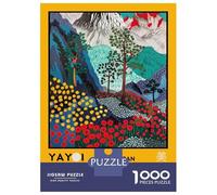 Puzzle pour Adolescents 1000 Pièces Yayoi Kusama Mountain Landscape Exhibition Poster Puzzles pour Adultes Assemblage De Motifs Activités Amusantes À La Maison Jeu Stimulant Jouets 70x50cm/1000pcs
