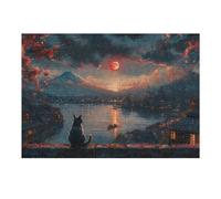 Puzzle pour Adolescents 1000pcs(38x26cm) Cat Watching Sunset Over Japan Puzzles pour Adultes, Jouets À Monter Soi-même, Améliorent La Mémoire, Idéal comme Cadeau 1000pcs(38x26cm)