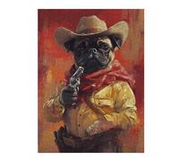 Puzzle pour Adolescents 1000pcs(52x38cm) Western Pug Cowboy Art Print-5 Puzzles pour Adultes Jouets Anti-Stress Décoration Parfaite Difficile À Compléter 1000pcs(52x38cm)