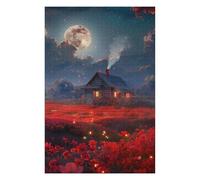 Puzzle pour Adolescents 1000pcs(75x50cm) Moonlit Cabin in Red Fields Puzzle pour Adultes, Jeu De Réflexion Et De Logique, pour Les Amis Et La Famille 1000pcs(75x50cm)