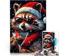 Puzzle pour Adolescents 2000 pièces Noël Cool avec Un Raton Laveur Jeu de Quiz Activités Amusantes à la Maison, Cadeaux d'anniversaire, Cadeaux de Voyage, 70x100cm