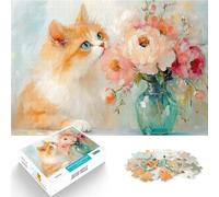 Puzzle pour Adolescents 2000 pièces Peinture fantaisiste de Chat Orange et de Fleurs Jouets de Jeu Idées Cadeaux 70x100cm
