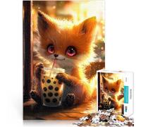Puzzle pour Adolescents 2000 pièces Renard Mignon Buvant du thé Boba Jeux de détente avec Affiche et Feuille de Questions correspondantes 70x100cm