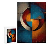 Puzzle pour Adolescents 300 PCS Abstract Circular Balance - Blue, Orange & Ivory Geometry Puzzle pour Adultes Jeux Relaxants, Amusants Et Humoristiques Cadeaux d'anniversaire Uniques 300 PCS