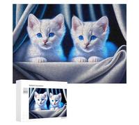 Puzzle pour Adolescents 300 PCS Adorable White Kittens with Blue Eyes Puzzle pour Adultes - Jeu Manuel - Décoration Murale - Cadeaux Uniques pour Anniversaire Et Noël 300 PCS