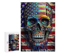 Puzzle pour Adolescents 300 PCS American Flag Skull Artwork Puzzle pour Adultes - Jeu Manuel - Décoration Murale - Cadeaux Uniques pour Anniversaire Et Noël 300 PCS