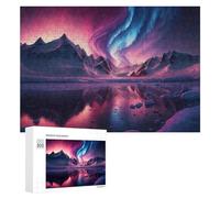 Puzzle pour Adolescents 300 PCS Aurora Borealis Over Snowy Peaks Puzzle pour Adultes - Jeu Manuel - Décoration Murale - Cadeaux Uniques pour Anniversaire Et Noël 300 PCS