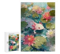 Puzzle pour Adolescents 300 PCS Axolotl in A Lily Pond Jeux De Puzzle en Famille pour S'amuser en Famille Cadeaux d'anniversaire Et Cadeaux Uniques 300 PCS