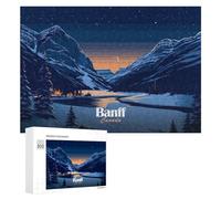 Puzzle pour Adolescents 300 PCS Banff Canada Winter Landscape Illustration Puzzle Anti-Stress, Jouet De Décoration Intérieure, Cadeau Unique d'anniversaire Et De Noël 300 PCS
