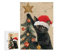 Puzzle pour Adolescents 300 PCS Black Cat Christmas Tree Puzzle pour Adultes - Jeu Manuel - Décoration Murale - Difficile Et Stimulant 300 PCS