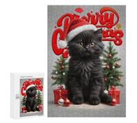 Puzzle pour Adolescents 300 PCS Black Cat Merry Christmas Puzzle pour Adultes Jeux Relaxants, Amusants Et Humoristiques Cadeaux d'anniversaire Uniques 300 PCS