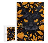 Puzzle pour Adolescents 300 PCS Black Cat with Golden Floral Frame Jeux De Puzzle en Famille pour S'amuser en Famille Cadeaux d'anniversaire Et Cadeaux Uniques 300 PCS