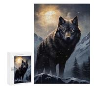 Puzzle pour Adolescents 300 PCS Black Wolf in Snowy Mountains Puzzle Anti-Stress, Jouet De Décoration Intérieure, Cadeau Unique d'anniversaire Et De Noël 300 PCS