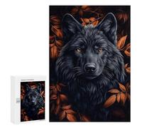 Puzzle pour Adolescents 300 PCS Black Wolf Portrait with Autumn Leaves Puzzles pour Adolescents - Jouets Anti-Stress - Assemblage De Motifs - Cadeaux Uniques pour Anniversaire Et Noël 300 PCS