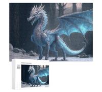 Puzzle pour Adolescents 300 PCS Blue Ice Dragon in Winter Forest Puzzle pour Adultes - Jouet À Monter Soi-même - Défi Difficile - Cadeaux De Noël Et d'anniversaire 300 PCS
