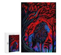 Puzzle pour Adolescents 300 PCS Blue Lion in Red Forest Puzzle pour Adultes Jeux Relaxants pour Améliorer La Mémoire Cadeaux d'anniversaire Et De Noël Uniques 300 PCS