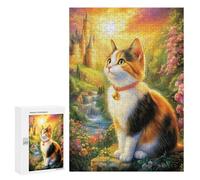Puzzle pour Adolescents 300 PCS Calico Cat in A Fantasy World Puzzles pour Adolescents - Jouets Anti-Stress - Assemblage De Motifs - Cadeaux Uniques pour Anniversaire Et Noël 300 PCS