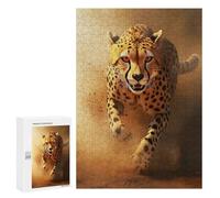 Puzzle pour Adolescents 300 PCS Cheetah Running Through Dust - African Wildlife Photo Jeux De Puzzle en Famille pour S'amuser en Famille Cadeaux d'anniversaire Et Cadeaux Uniques 300 PCS