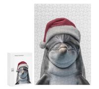 Puzzle pour Adolescents 300 PCS Christmas Dolphin Wearing A Santa Hat Puzzles pour Adolescents - Jouets Anti-Stress - Améliore La Mémoire - Idéal comme Cadeau 300 PCS