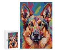 Puzzle pour Adolescents 300 PCS Colorful German Shepherd Puzzle Anti-Stress, Jouet De Décoration Intérieure, Cadeau Unique d'anniversaire Et De Noël 300 PCS