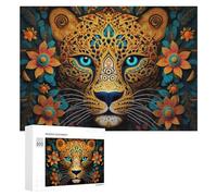 Puzzle pour Adolescents 300 PCS Colorful Leopard Portrait with Floral Background Puzzle pour Adultes - Jouet À Monter Soi-même - Défi Difficile - Cadeaux De Noël Et d'anniversaire 300 PCS
