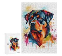 Puzzle pour Adolescents 300 PCS Colorful Rottweiler Art Puzzle Anti-Stress, Jouet De Décoration Intérieure, Cadeau Unique d'anniversaire Et De Noël 300 PCS