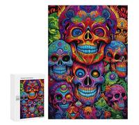 Puzzle pour Adolescents 300 PCS Colorful Skull Artwork Puzzle pour Adultes - Jouet À Monter Soi-même - Défi Difficile - Cadeaux De Noël Et d'anniversaire 300 PCS