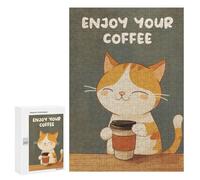 Puzzle pour Adolescents 300 PCS Cute Cartoon Cat Coffee Puzzles pour Adultes Jeux De Bricolage Analyse Et Logique Jeu Stimulant Cadeaux 300 PCS