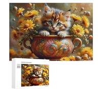 Puzzle pour Adolescents 300 PCS Cute Kitten in Decorative Pot with Flowers Casse-tête pour Adultes Jeux Familiaux Analyse Et Logique Activités Ludiques À La Maison 300 PCS