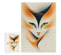 Puzzle pour Adolescents 300 PCS Elegant Cat Vector Portrait with Green Eyes Puzzles pour Adultes Jeux De Famille Cadeau d'anniversaire Activités Amusantes À La Maison, 300 PCS