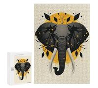 Puzzle pour Adolescents 300 PCS Elephant Vector Portrait with Golden Abstract Circle Puzzle pour Adultes Jeux Relaxants, Amusants Et Humoristiques Cadeaux d'anniversaire Uniques 300 PCS