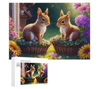 Puzzle pour Adolescents 300 PCS Floral Basket Squirrels Garden Scene Puzzle pour Adultes - Jeu Manuel - Décoration Murale - Cadeaux Uniques pour Anniversaire Et Noël 300 PCS