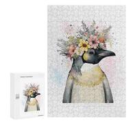 Puzzle pour Adolescents 300 PCS Floral Emperor Penguin Art Puzzle Anti-Stress, Jouet De Décoration Intérieure, Cadeau Unique d'anniversaire Et De Noël 300 PCS
