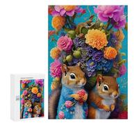 Puzzle pour Adolescents 300 PCS Floral Squirrel Duo Puzzle pour Adultes - Jouet À Monter Soi-même - Défi Difficile - Cadeaux De Noël Et d'anniversaire 300 PCS