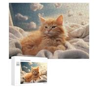 Puzzle pour Adolescents 300 PCS Fluffy Orange Kitten on Soft Blanket Puzzle pour Adultes - Jeu Manuel - Décoration Murale - Cadeaux Uniques pour Anniversaire Et Noël 300 PCS