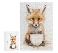 Puzzle pour Adolescents 300 PCS Fox with Coffee Mug Jeux De Puzzle en Famille pour S'amuser en Famille Cadeaux d'anniversaire Et Cadeaux Uniques 300 PCS