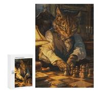 Puzzle pour Adolescents 300 PCS Funny Cat Playing Chess Puzzle pour Adultes Jeux De Détente Décoration Parfaite Cadeaux d'anniversaire Et Cadeaux Uniques 300 PCS