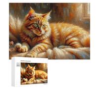 Puzzle pour Adolescents 300 PCS Ginger Cat with Flowers Puzzle pour Adultes - Jeu Manuel - Décoration Murale - Cadeaux Uniques pour Anniversaire Et Noël 300 PCS