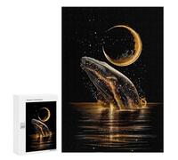 Puzzle pour Adolescents 300 PCS Golden Whale Leaping Under Crescent Moon Puzzles pour Adultes Jeux De Famille Cadeau d'anniversaire Activités Amusantes À La Maison, 300 PCS