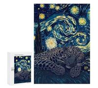 Puzzle pour Adolescents 300 PCS Leopard Sleeping Under Starry Night Sky Puzzle pour Adultes Jeux De Détente Décoration Parfaite Cadeaux d'anniversaire Et Cadeaux Uniques 300 PCS
