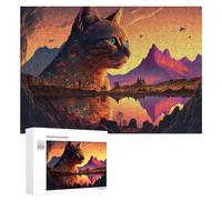 Puzzle pour Adolescents 300 PCS Magical Sunset Cat Reflection Landscape Puzzle pour Adultes Jeux Amusants Cadeaux De Décoration Parfaits pour Les Amis Et La Famille 300 PCS