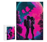 Puzzle pour Adolescents 300 PCS Neon Romance Astronauts Under The Moonlight Puzzle pour Adultes - Jouet À Monter Soi-même - Défi Difficile - Cadeaux De Noël Et d'anniversaire 300 PCS