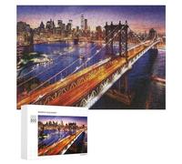 Puzzle pour Adolescents 300 PCS New York City Skyline with Manhattan Bridge at Sunset Puzzle pour Adultes Jeux Relaxants pour Améliorer La Mémoire Cadeaux d'anniversaire Et De Noël Uniques 300 PCS