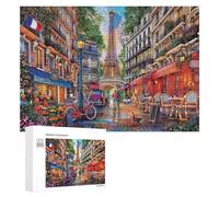 Puzzle pour Adolescents 300 PCS Parisian Charm A Cozy Street Scene with Eiffel Tower View Puzzle pour Adultes - Jouet À Monter Soi-même - Défi Difficile - Cadeaux De Noël Et d'anniversaire 300 PCS