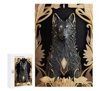 Puzzle pour Adolescents 300 PCS Pièces De Puzzle Ancient Black Golden Wolf Puzzles pour Adultes, Jeu Familial Anti-Stress, Défi À Relever 300 PCS